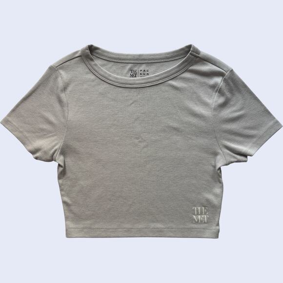 PacSun x The Met minimalist crop baby tee gray S y2k - Picture 1 of 5
